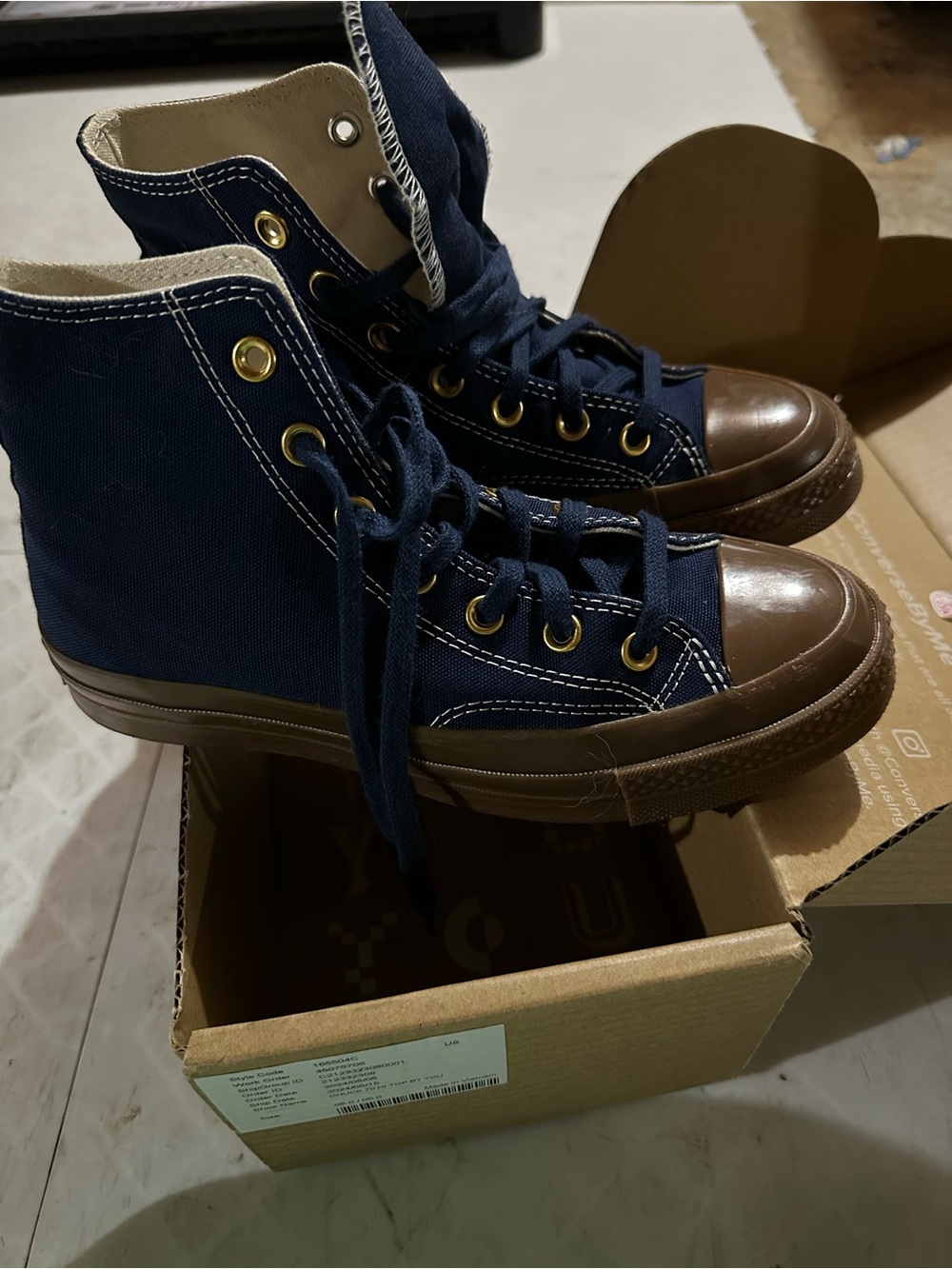 Adult custom Converse High-Top Canvas Sneakers in Navy and Brown